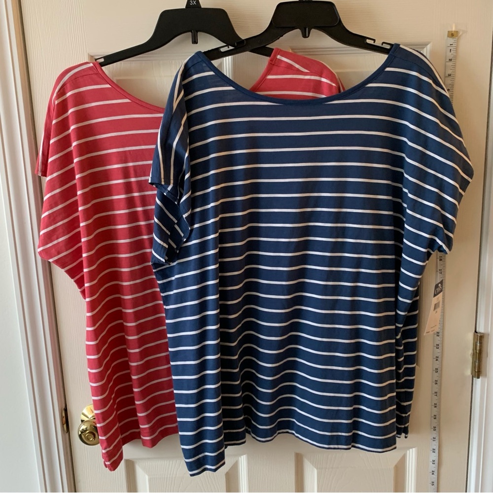 Bundle of 2 Chaps Scoop Neck Striped Plus Size T-Shirts